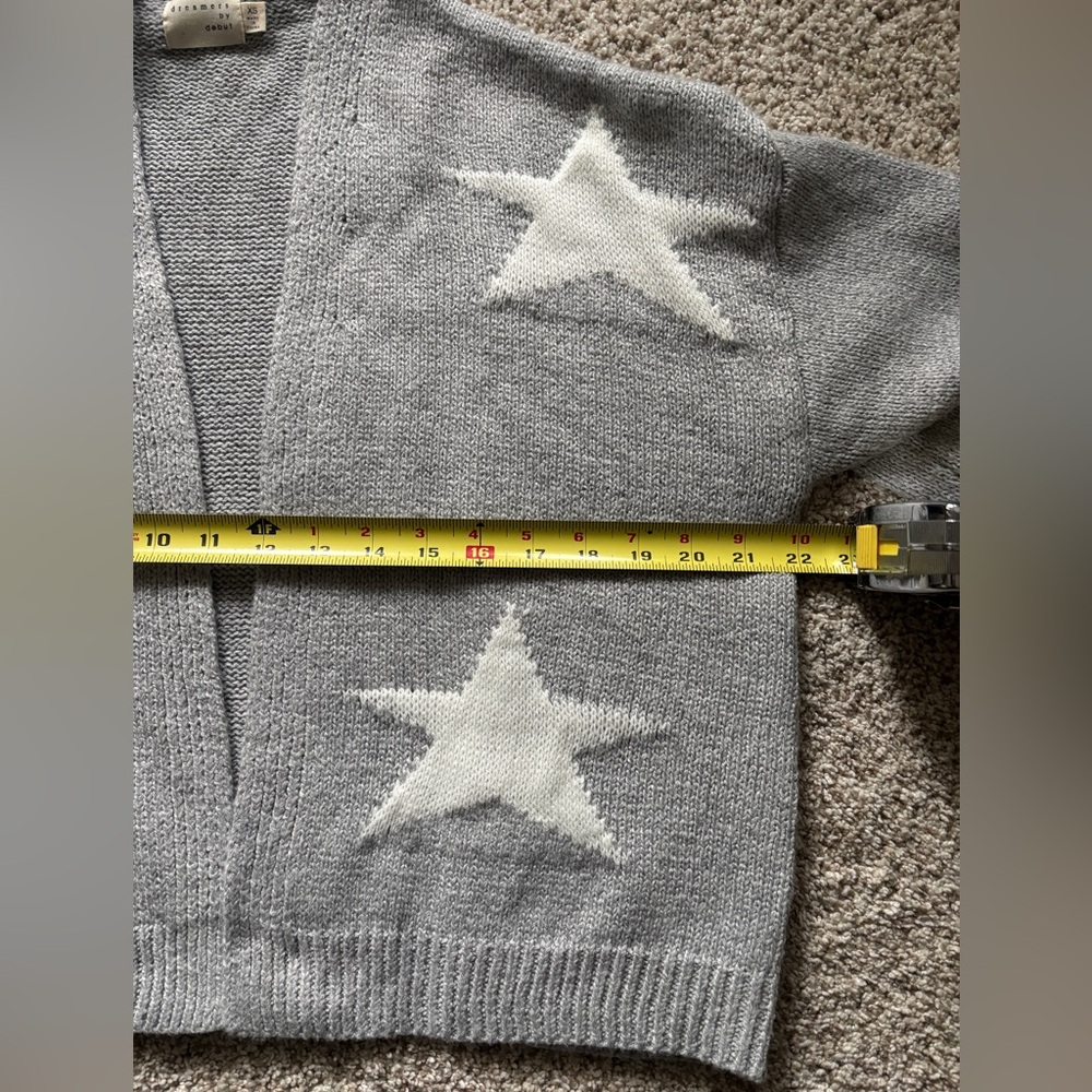 Dreamers Knit Open Front Cardigan Gray with White Stars Size X-Small - Picture 7 of 8